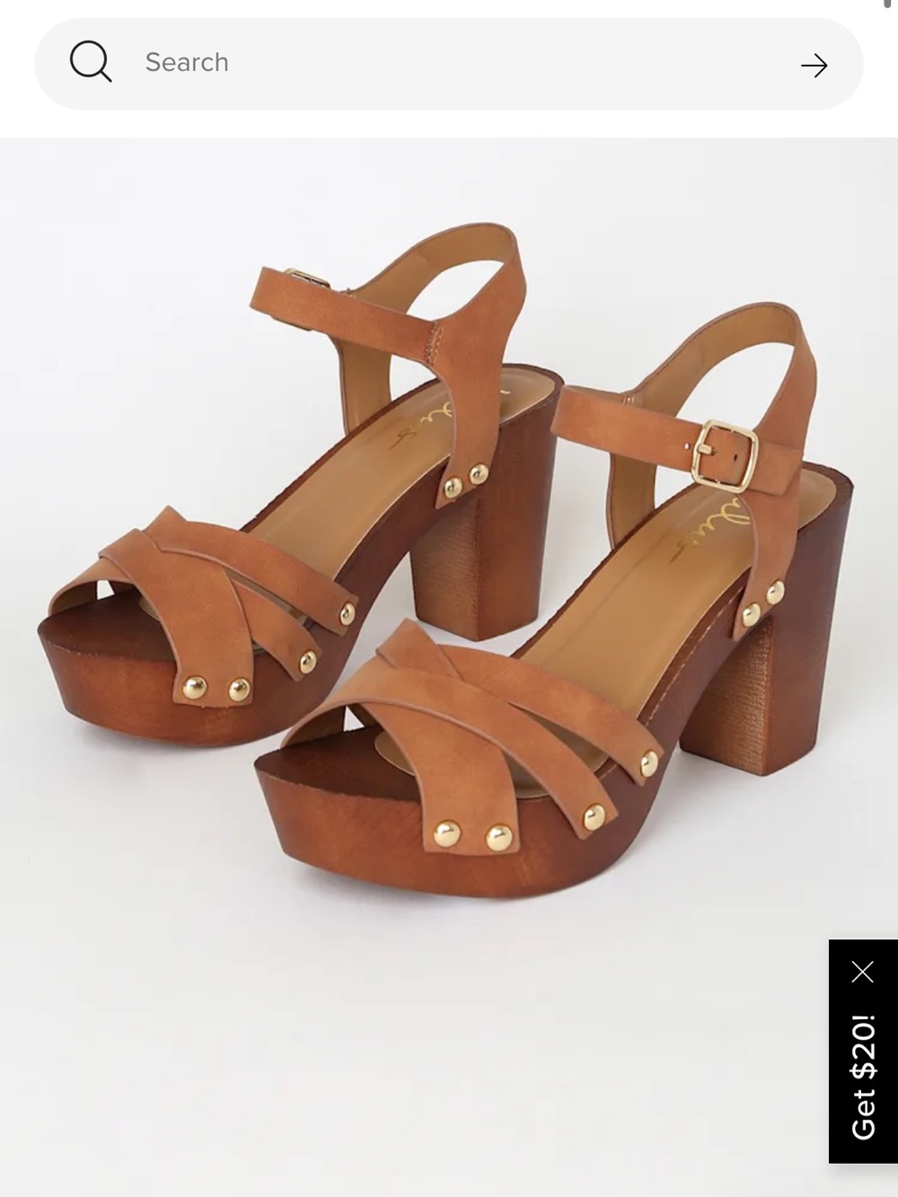 Lulu's Tan Platform Block Heel Sandals with Gold Studs